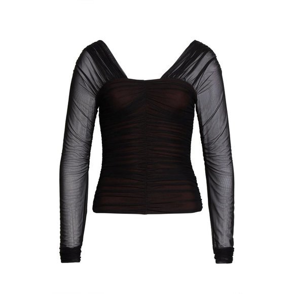 A.L.C. Jackie Ruched Sheer Long Sleeve Top - Black - NWT - Small - Picture 5 of 5